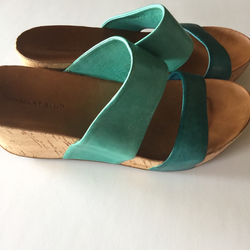 Chocolate Blu Cork Wedge Sandals Size 7.5